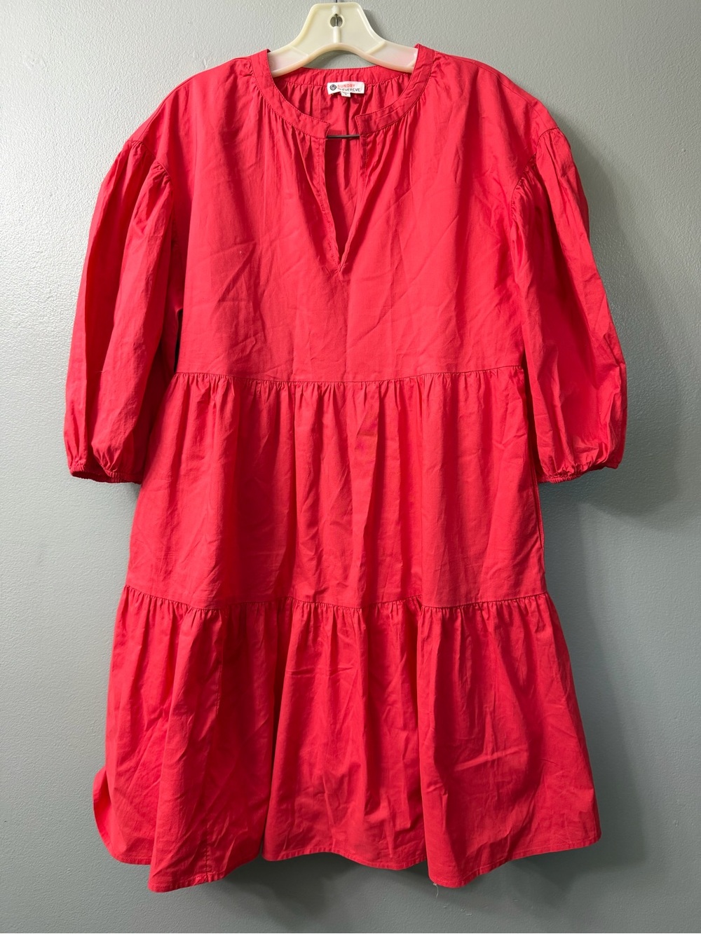 Sundry for Evereve Red Mini poplin baby doll balloon sleeve Dress xs